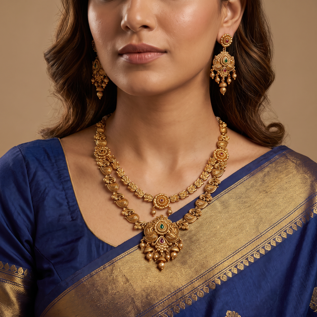 Premium Antique Necklace With Intricate Floral Medallions And Curved Paisley Linkwork