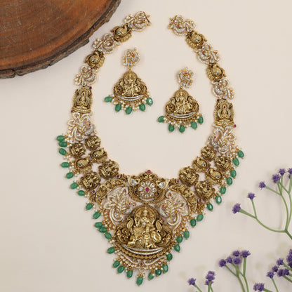 Premium Antique Long Haara Featuring Seated Lakshmi, Peacock Forms