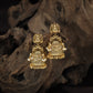 Antique Lakshmi Jhumka With Intricate Temple Detailing And Hanging Bead Fringe