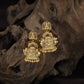 Antique Lakshmi Jhumka With Intricate Temple Detailing And Hanging Bead Fringe