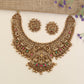 Premium Antique Necklace Featuring Lakshmi Pendant, Scrollwork And Decorative Bead Drops