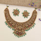 Premium Antique Necklace Featuring Lakshmi Pendant, Scrollwork And Decorative Bead Drops