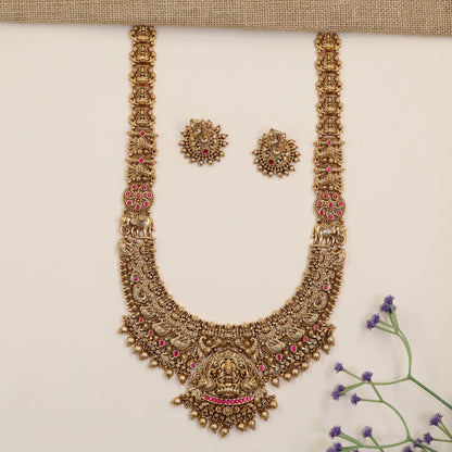 Premium Antique Long Haara Featuring Lakshmi On Lotus With Elaborate Decorative Work
