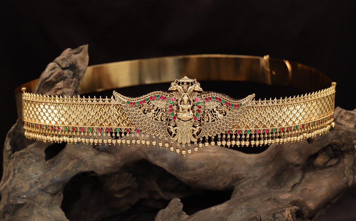 Premium Antique Dabu Featuring Central Lakshmi, Sculpted Elephants And Decorative Borders