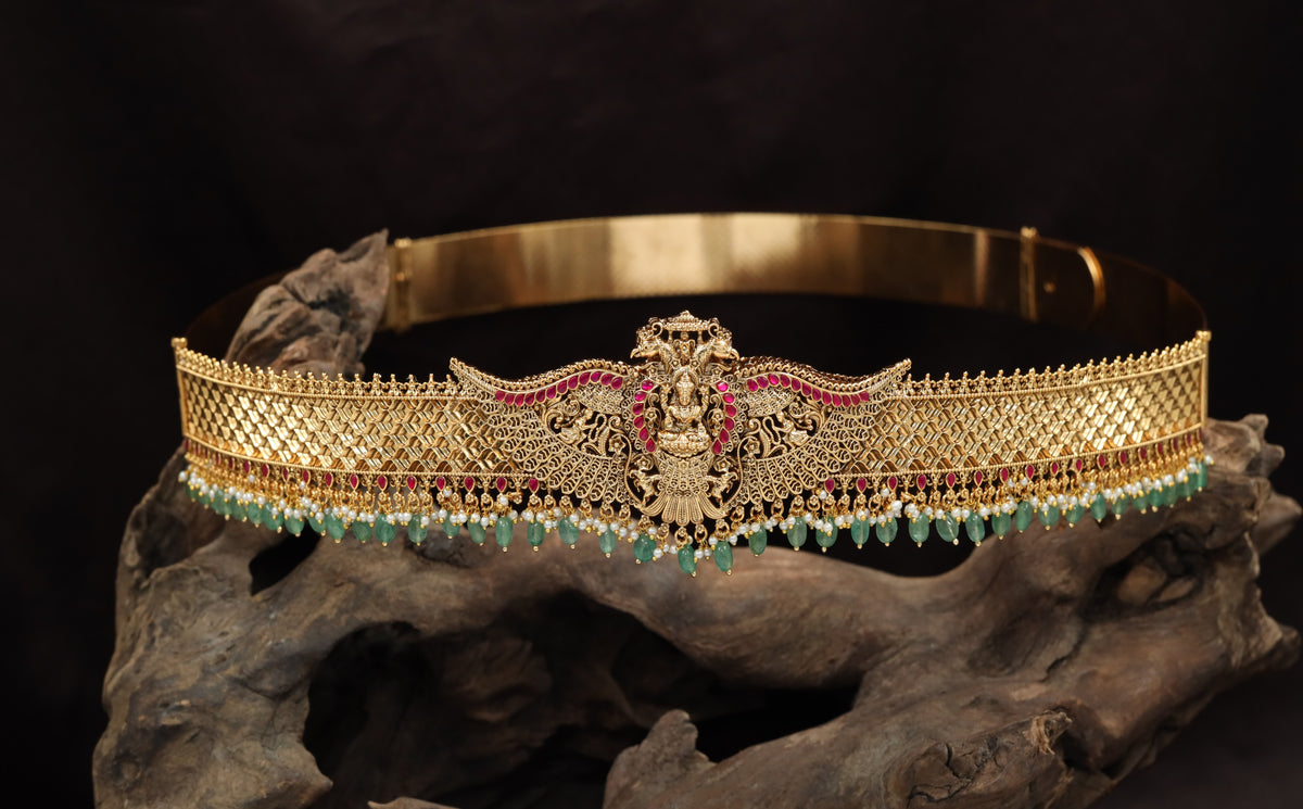 Premium Antique Dabu Featuring Central Lakshmi, Sculpted Elephants And Decorative Borders