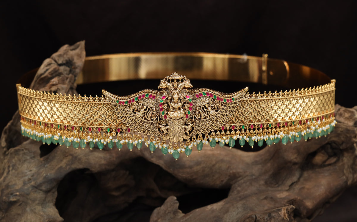 Premium Antique Dabu Featuring Central Lakshmi, Sculpted Elephants And Decorative Borders