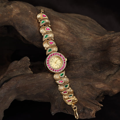 Kundan Watch With Repeated Paisley Links And Intricate Traditional Detailing