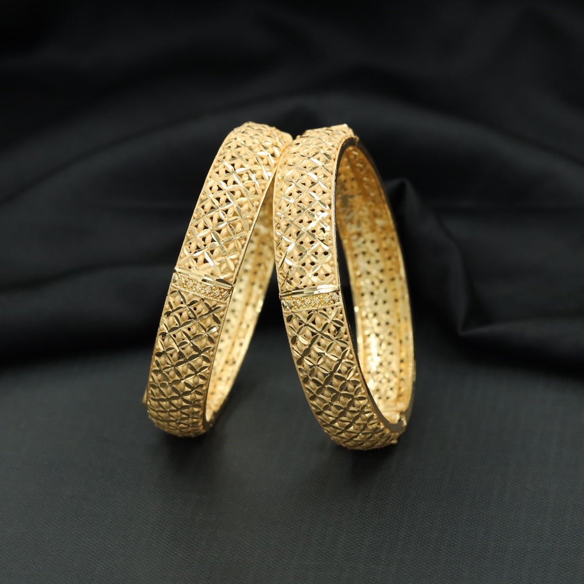 Gold Plated Bangle with Floral Lattice Openwork