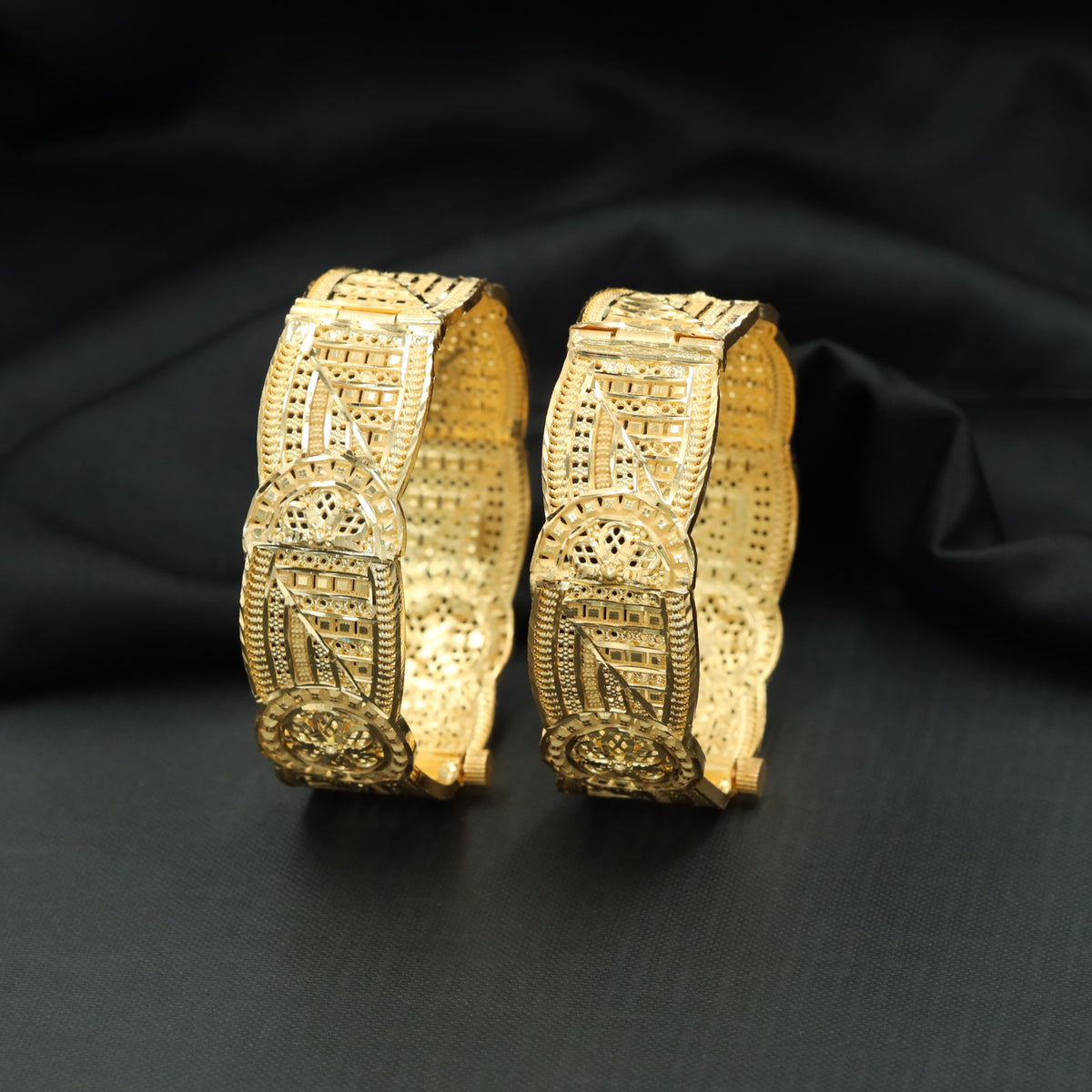 Gold Plated Bangle with Geometric Openwork Panels