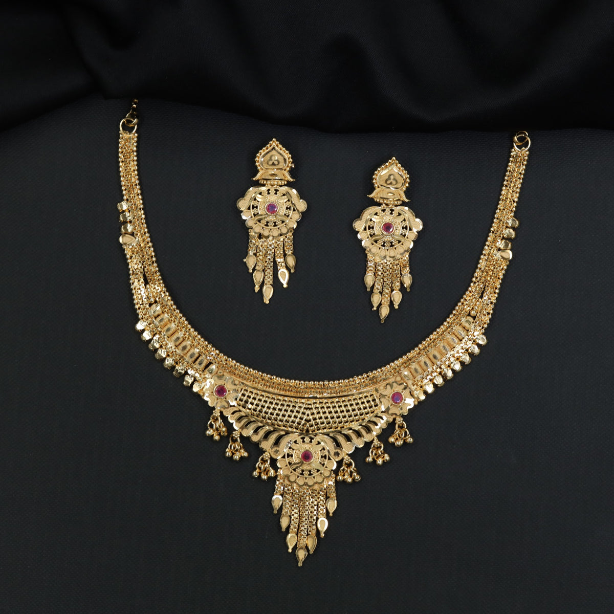 Signature Gold Plated Necklace With Ornate Openwork And Graceful Hanging Elements