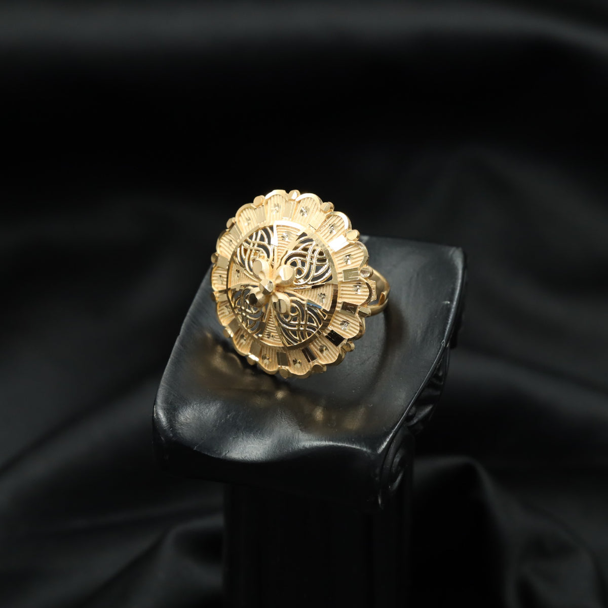 Gold Plated Floral Ring with Circular Openwork