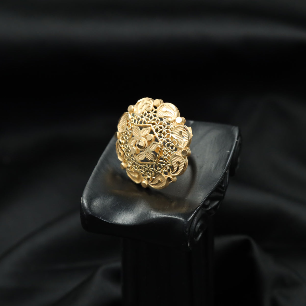 Gold Plated Openwork Ring with Sculpted Petal Edge