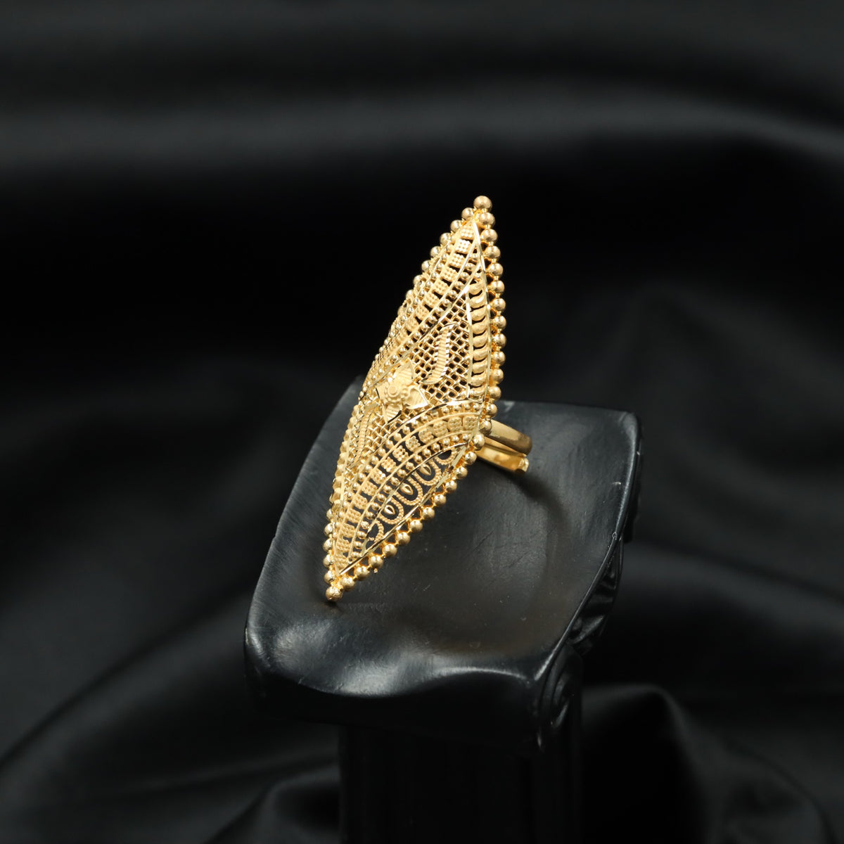 Gold Plated Teardrop Ring with Lattice Openwork