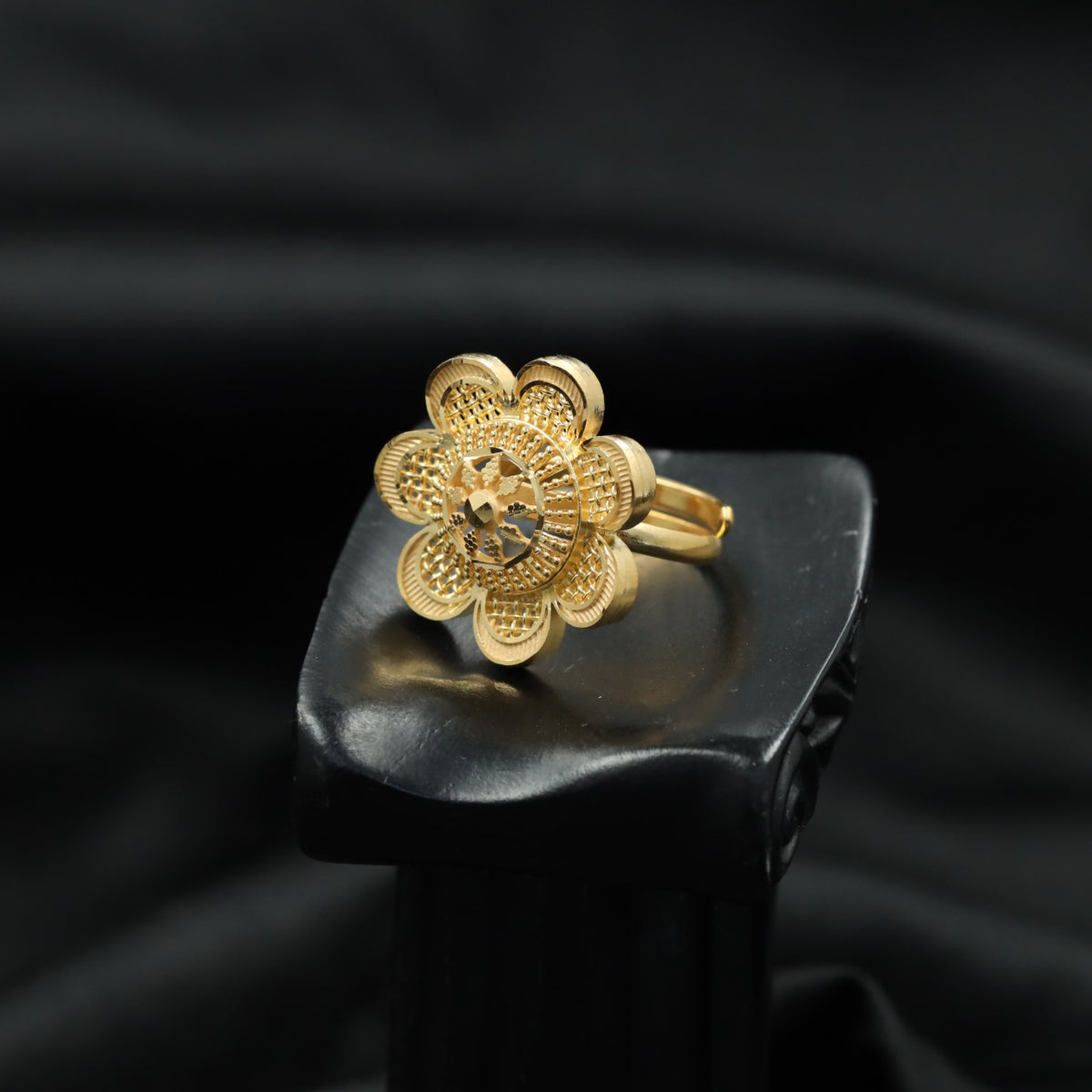 Gold Plated Flower Ring with Sculpted Openwork Petals