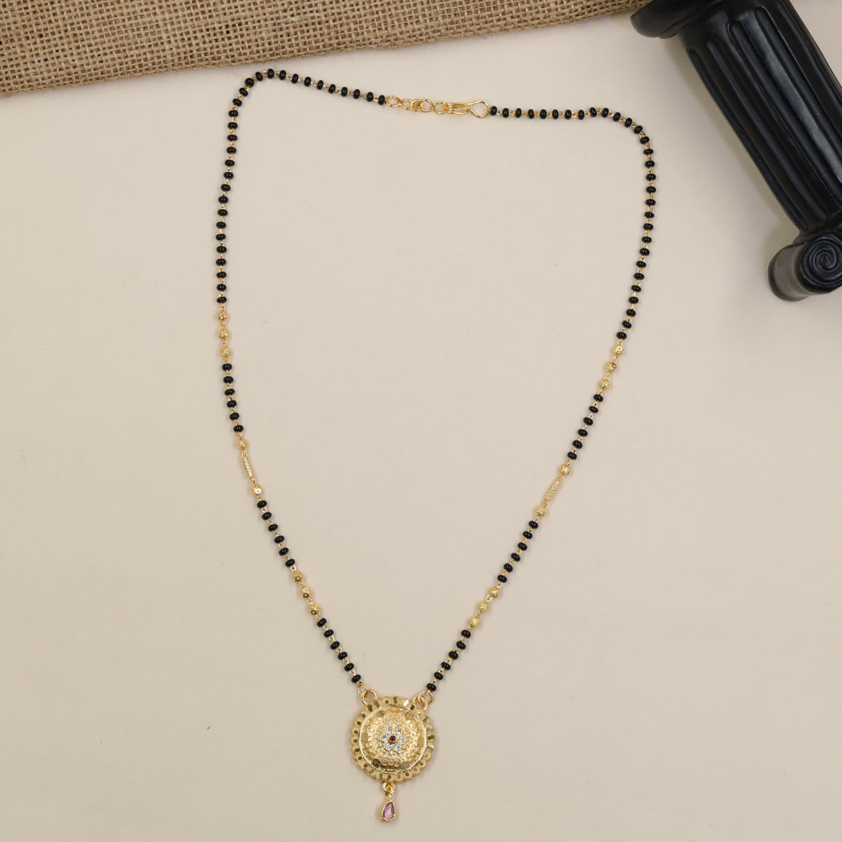 Gold Plated Mangalsutra with Floral Pendant & Hanging Accent