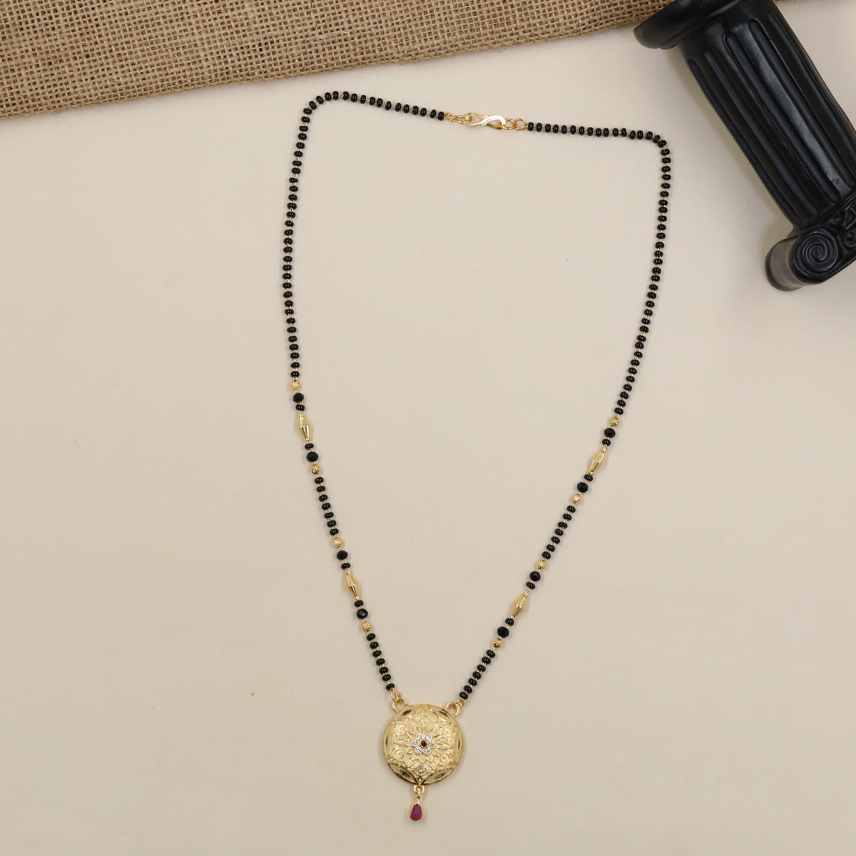 Gold Plated Mangalsutra with Circular Pendant & Gold Links