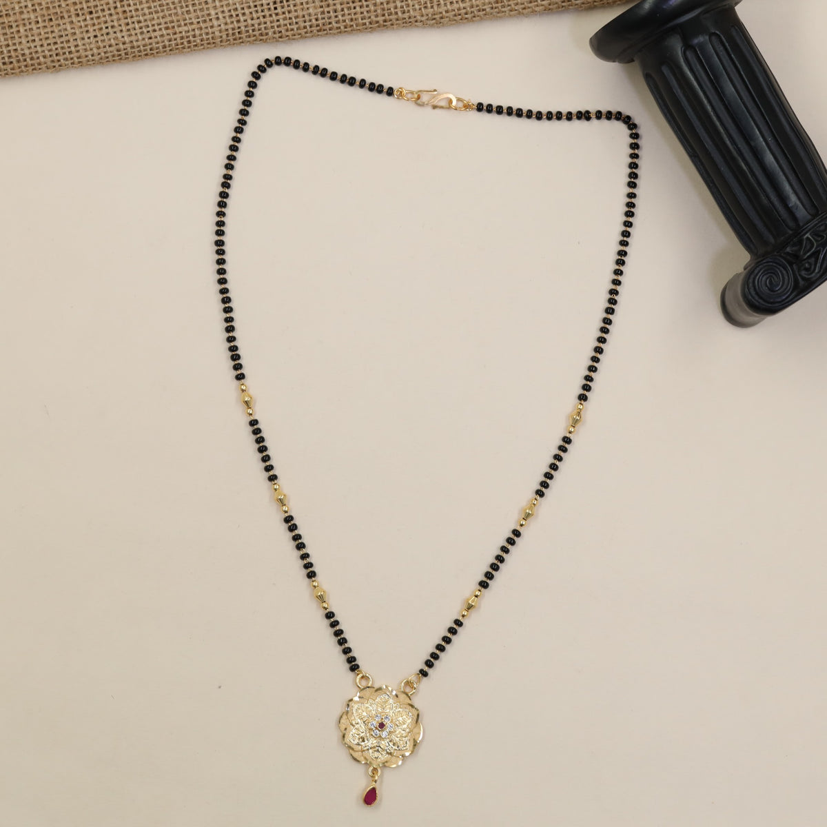 Gold Plated Mangalsutra with Elaborate Floral Pendant & Drop