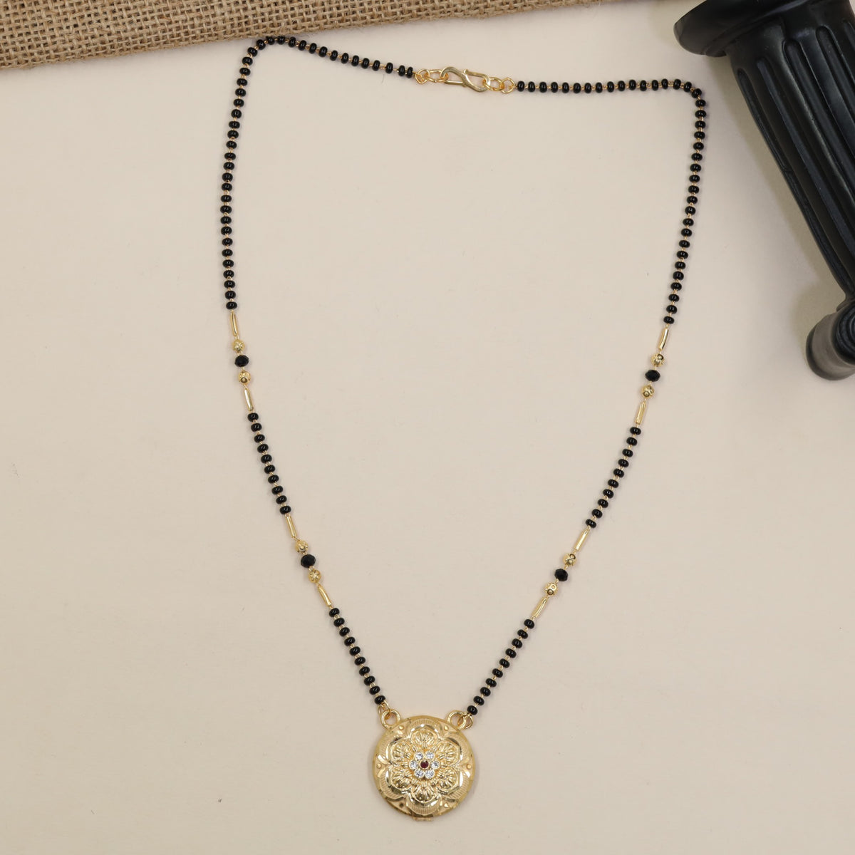 Gold Plated Mangalsutra with Floral Pendant & Decorative Gold Sections