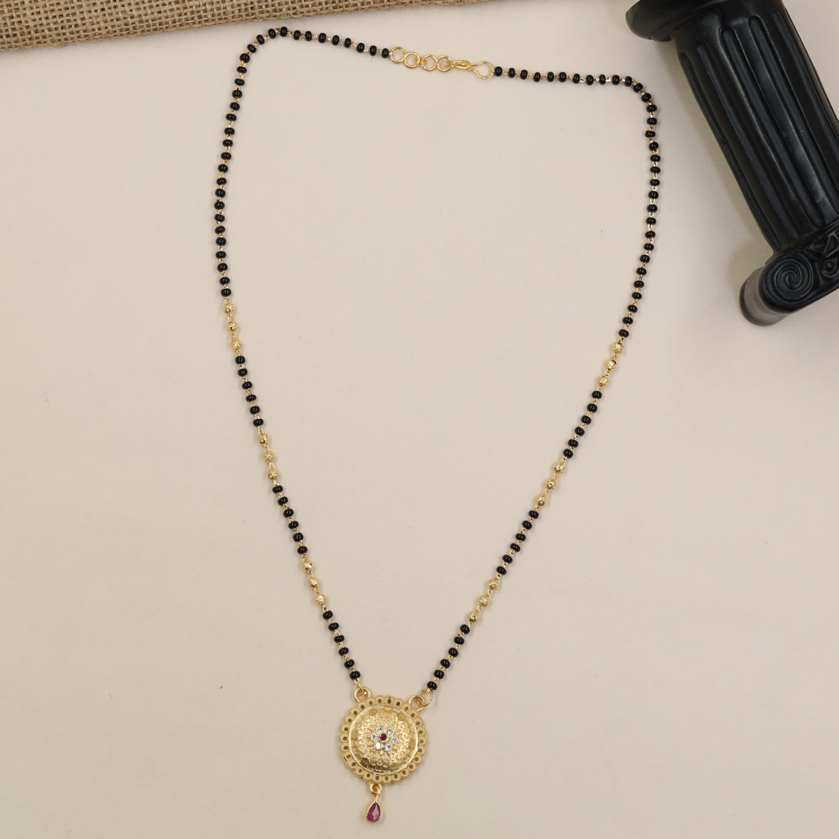 Occasion-Ready Gold Plated Mangalsutra With Ornate Centre Pendant And Fine Beadwork