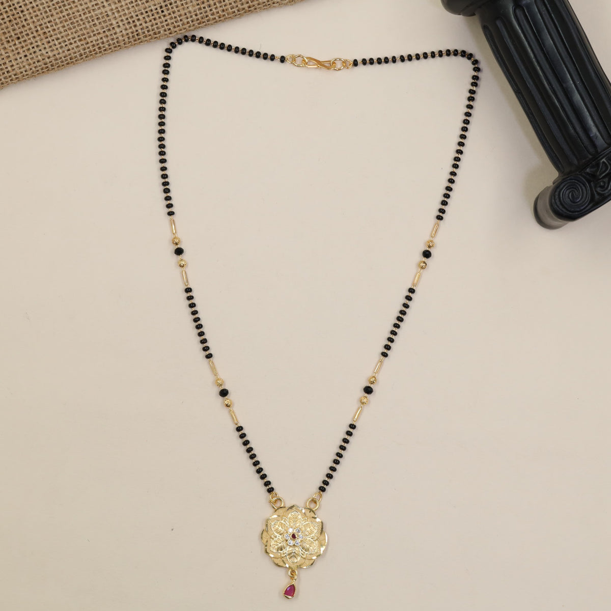 Heritage Gold Plated Mangalsutra With Floral Pendant And Delicate Drop