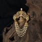 Antique Jade Bille with a sculpted peacock crest and cascading pearl-style strands