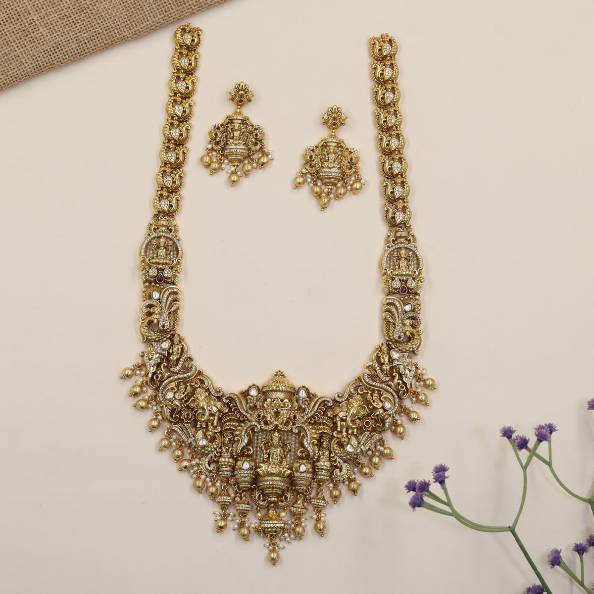 Lakshmi-inspired Long Haara with a prominent central pendant and finely worked side sections