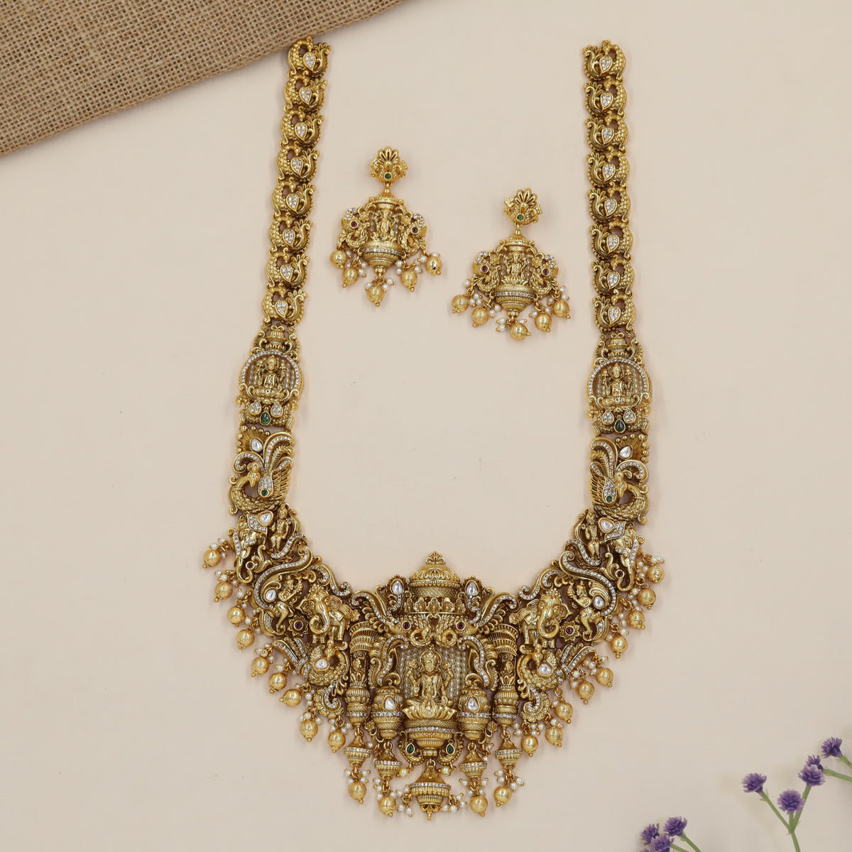 Lakshmi-inspired Long Haara with a prominent central pendant and finely worked side sections