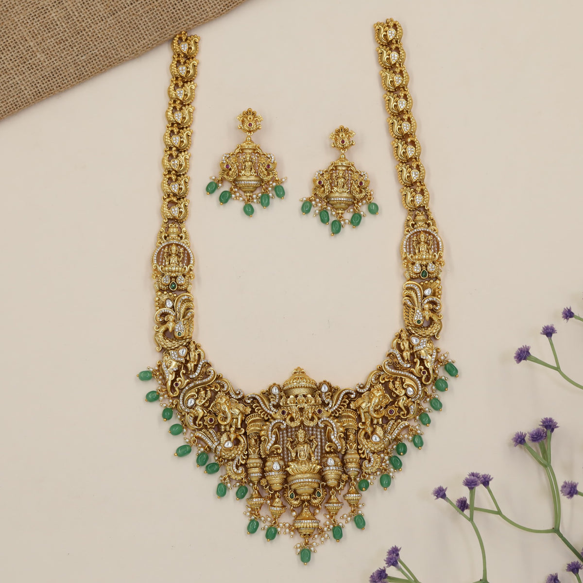 Lakshmi-inspired Long Haara with a prominent central pendant and finely worked side sections