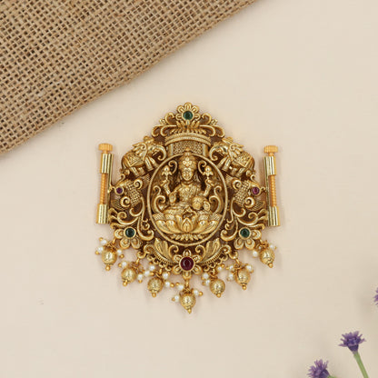 Grand Lakshmi Waist Belt Pendant with lotus artistry, decorative arches and hanging accents