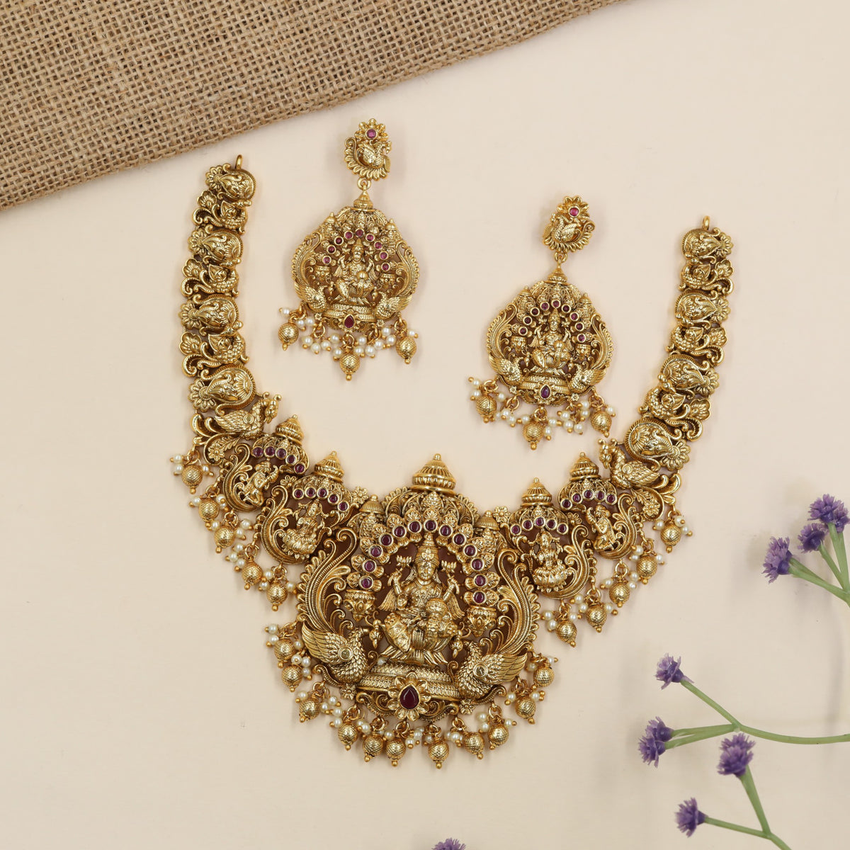 Royal Lakshmi antique necklace with ornate scrollwork and sculpted detailing