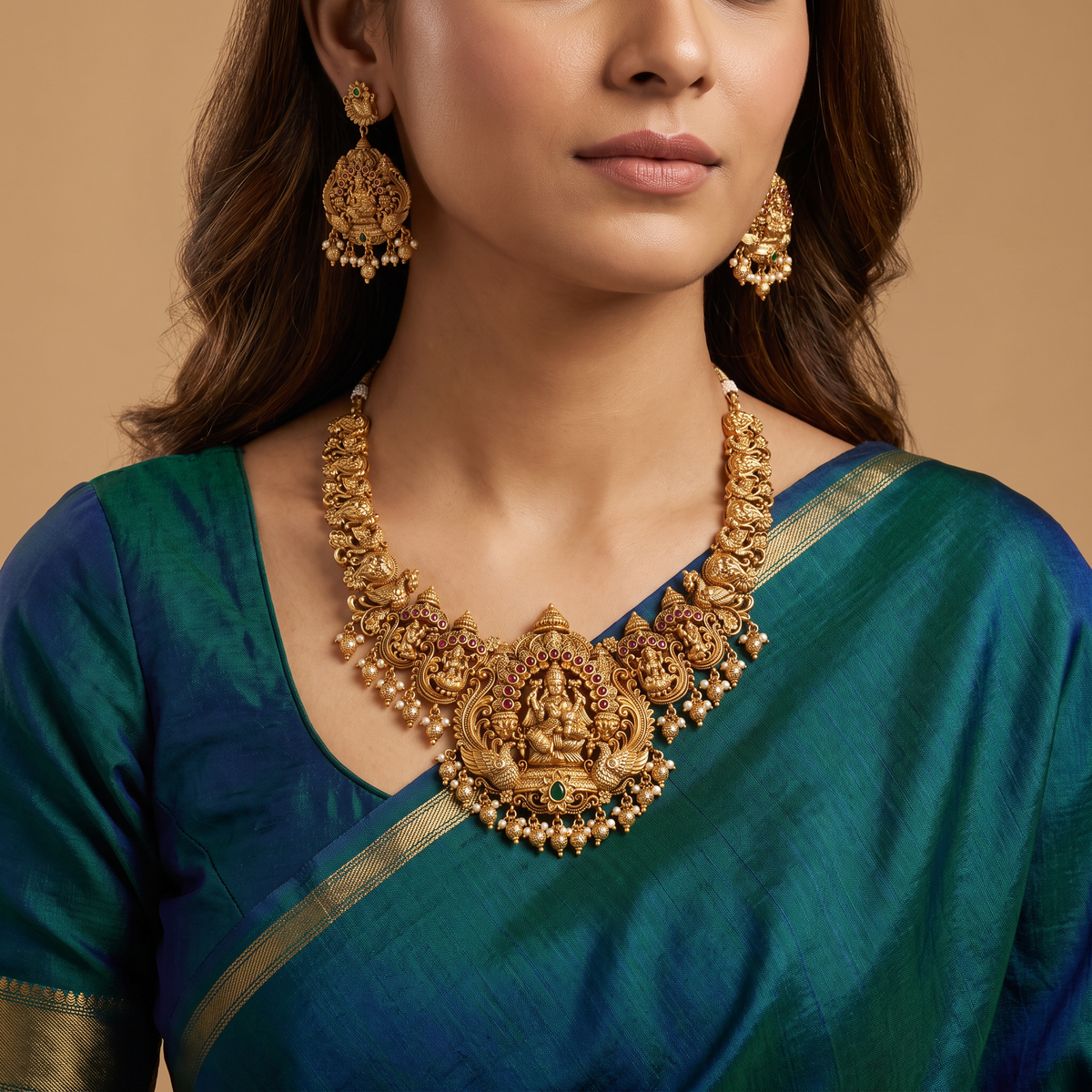 Royal Lakshmi antique necklace with ornate scrollwork and sculpted detailing