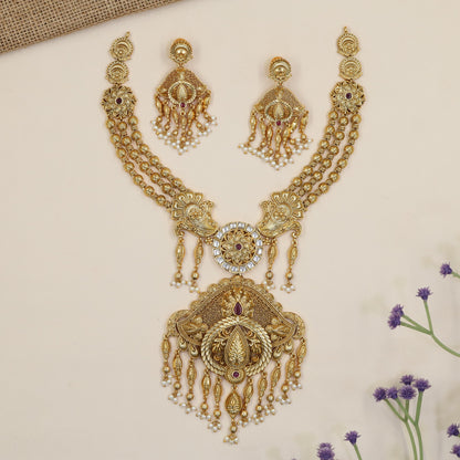 Antique Necklace With Floral Medallion Links And Elaborate Statement Pendant