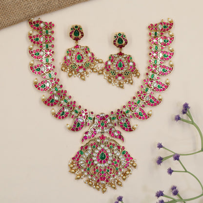 Jadau Necklace With Paisley Links And Elaborate Floral Centrepiece