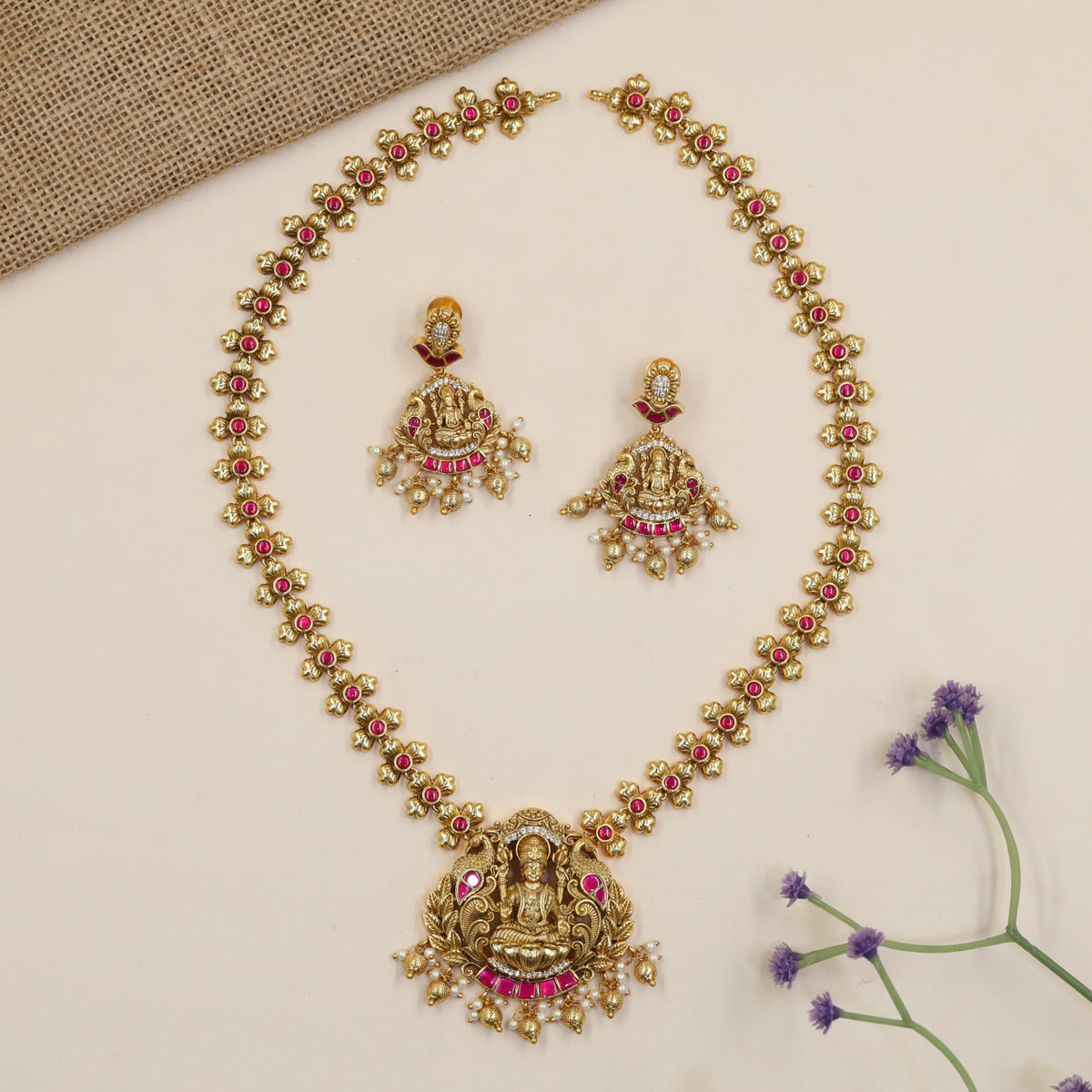 Heritage Long Haara Featuring Seated Lakshmi And Repeated Floral Links
