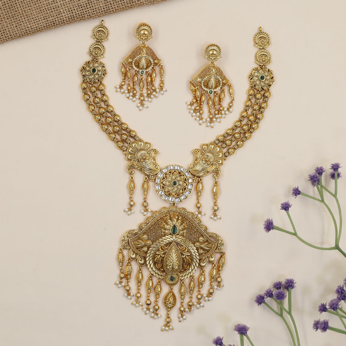 Antique Necklace With Floral Medallion Links And Elaborate Statement Pendant