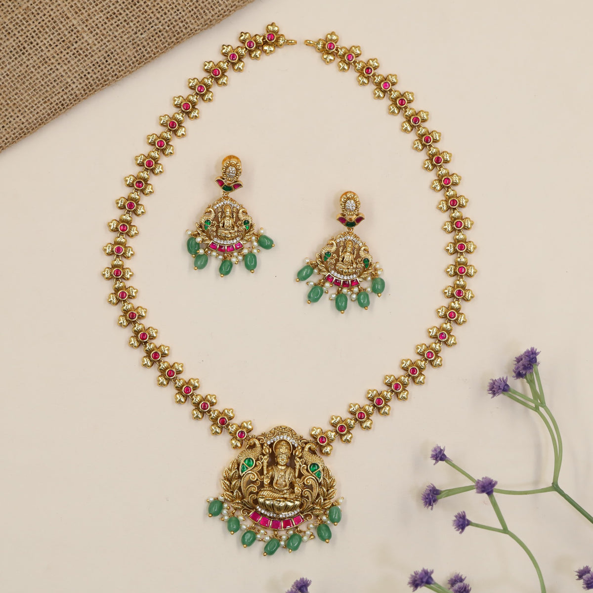 Heritage Long Haara Featuring Seated Lakshmi And Repeated Floral Links