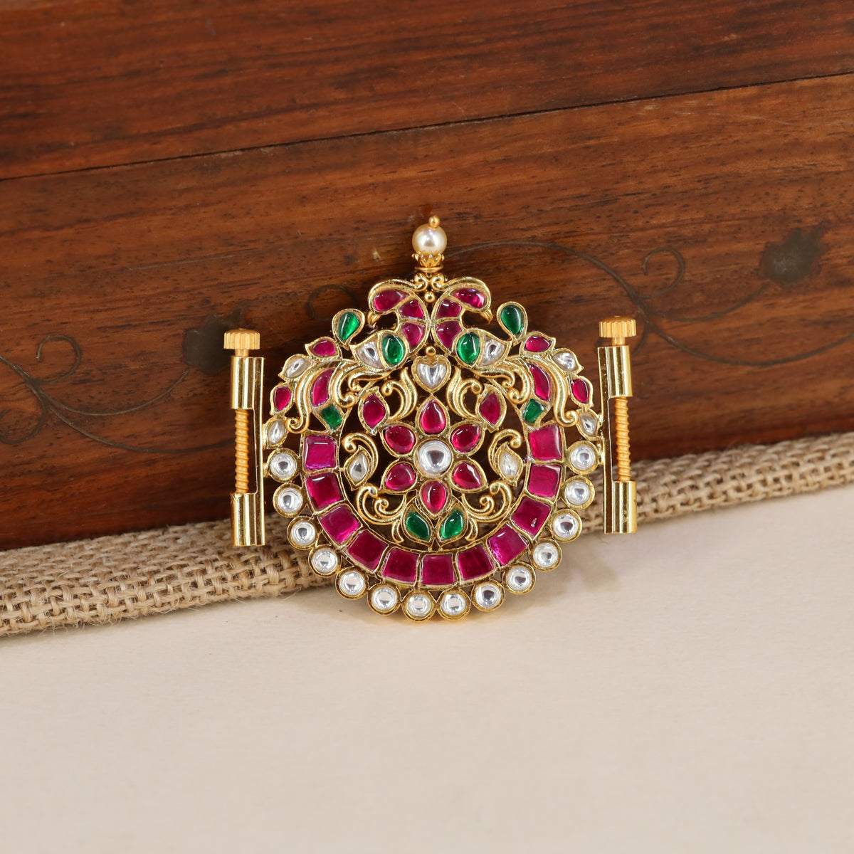 Signature Waist Belt Pendant With Peacock Accents And Intricate Curved Work