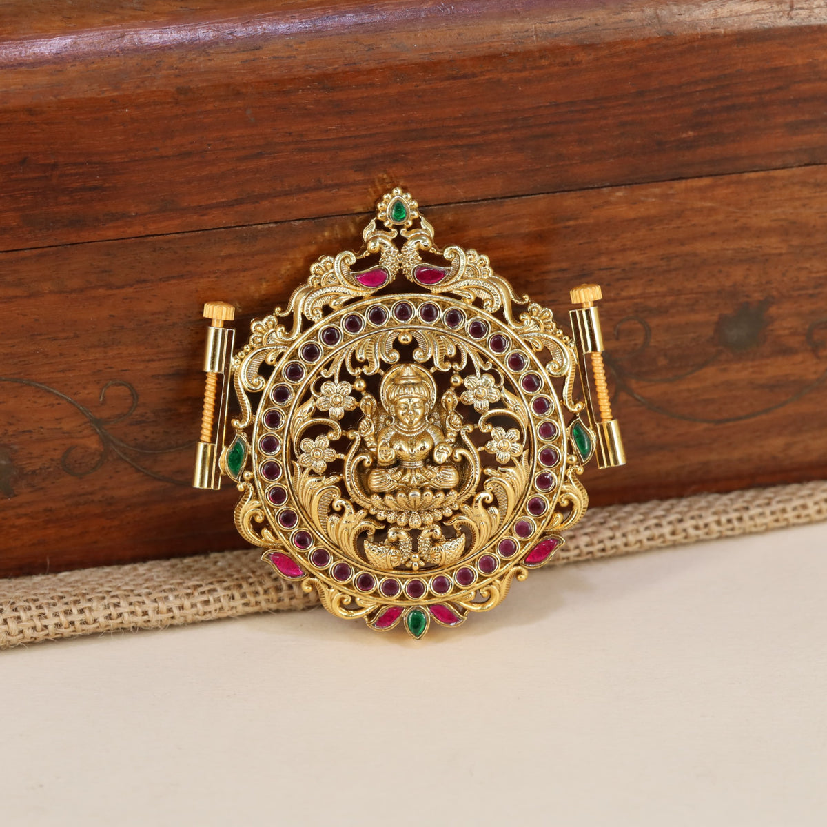 Elegant Antique Waist Belt Pendant Featuring Seated Lakshmi And Sculpted Floral Details