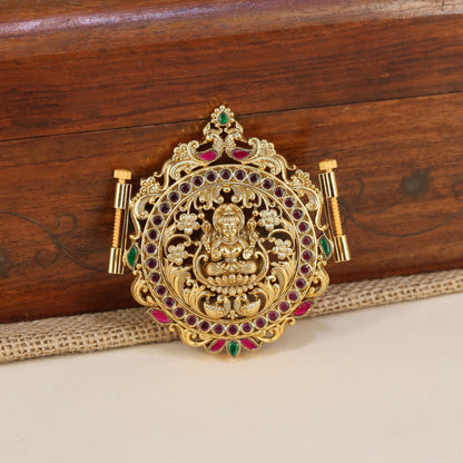 Elegant Antique Waist Belt Pendant Featuring Seated Lakshmi And Sculpted Floral Details
