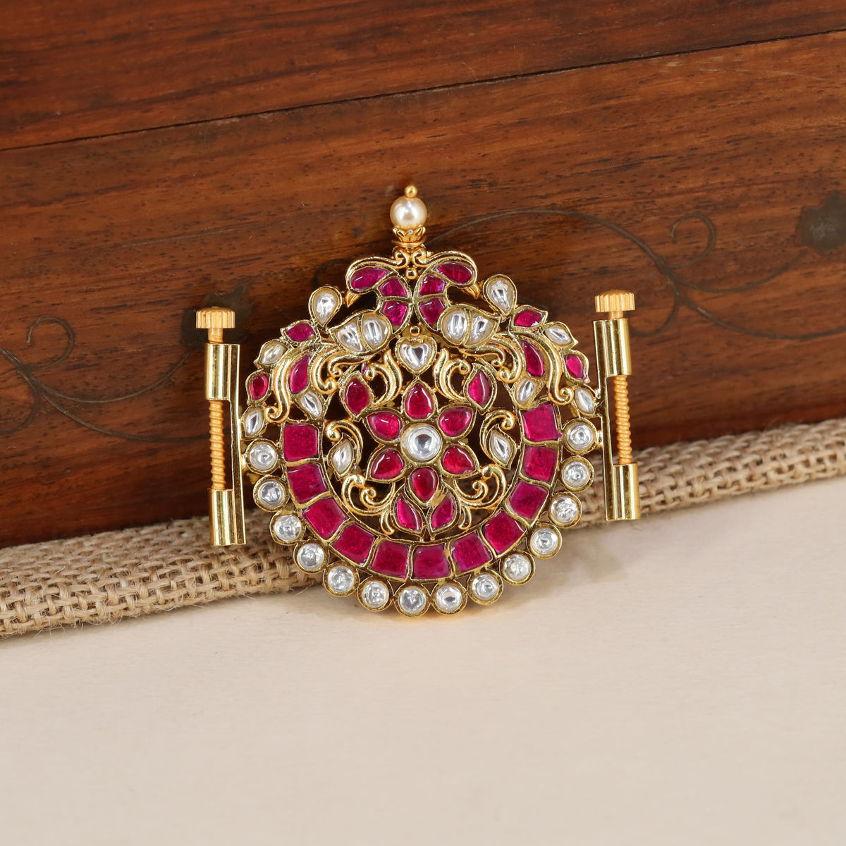 Signature Waist Belt Pendant With Peacock Accents And Intricate Curved Work