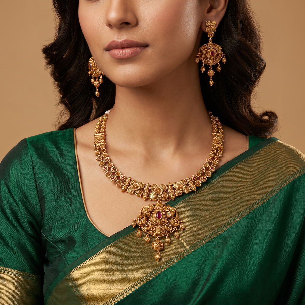 Heirloom-style Necklace showcasing intricate flowers, ornamental bars and a statement pendant