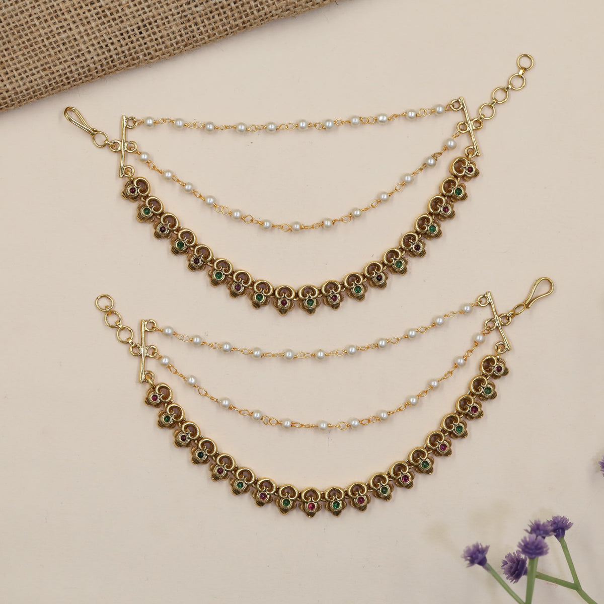 Antique Mati with floral links and delicate pearl strands