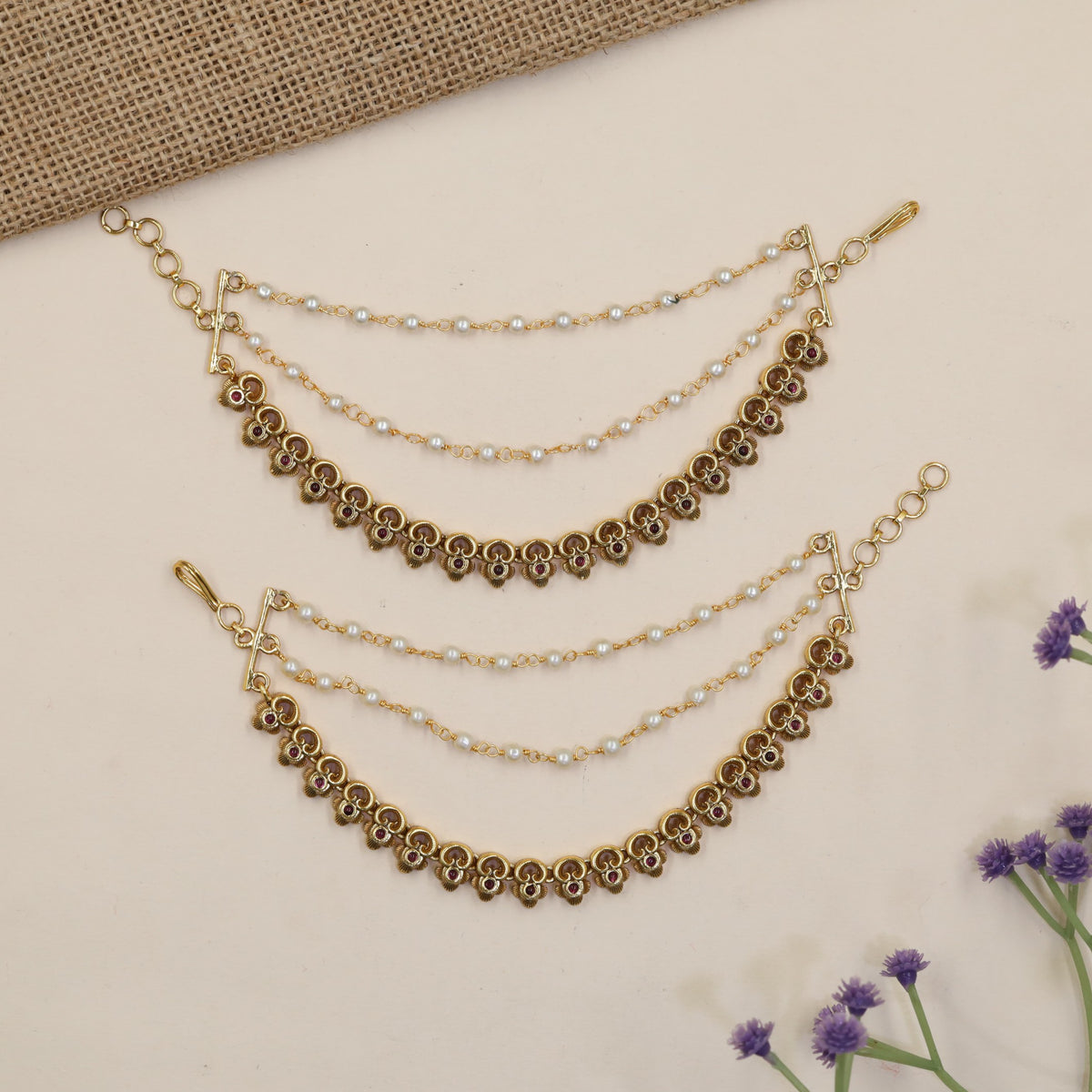 Antique Mati with floral links and delicate pearl strands