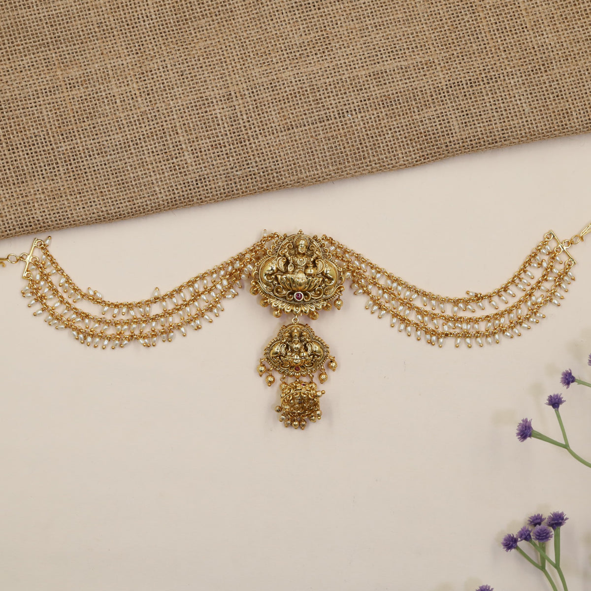 Antique Jade Bille + Mati with Lakshmi pendant and cascading bead strands