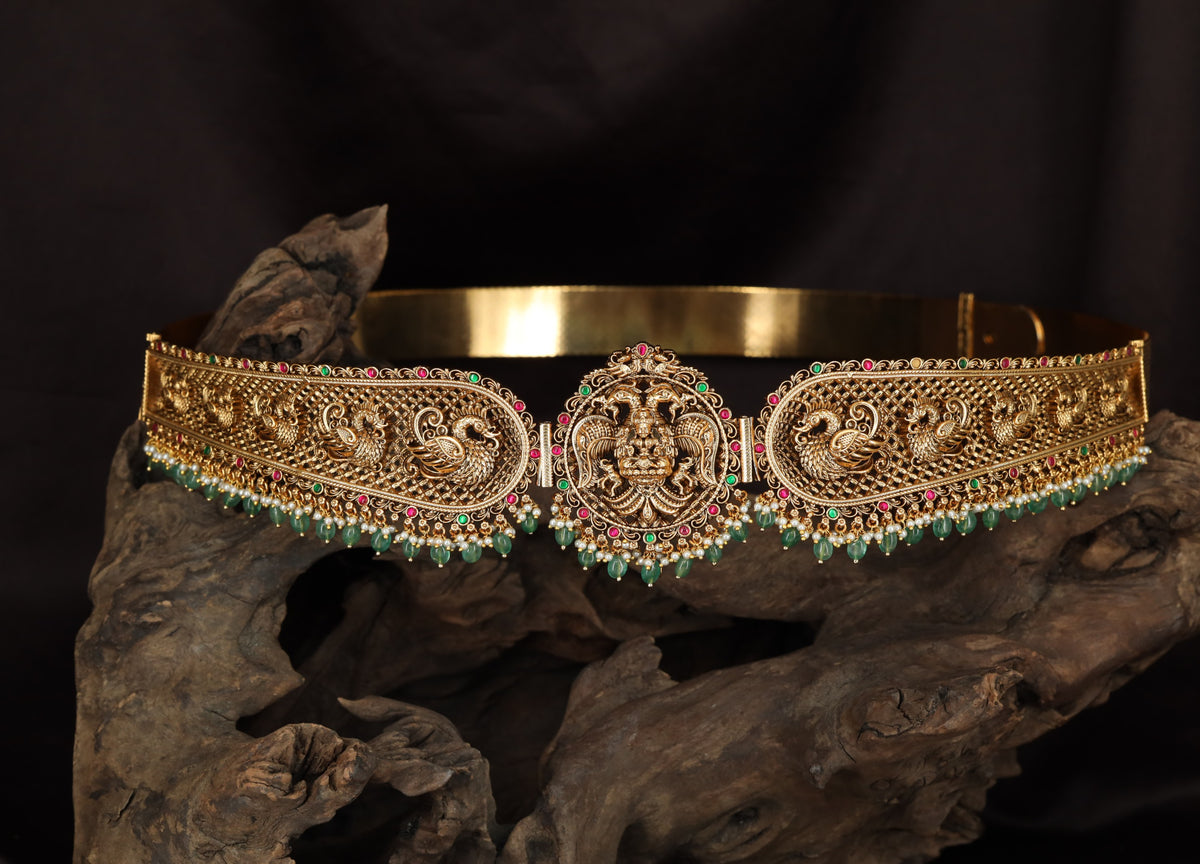 Antique Dabu designed with Ganda Berunda artistry, peacock figures and intricate borders