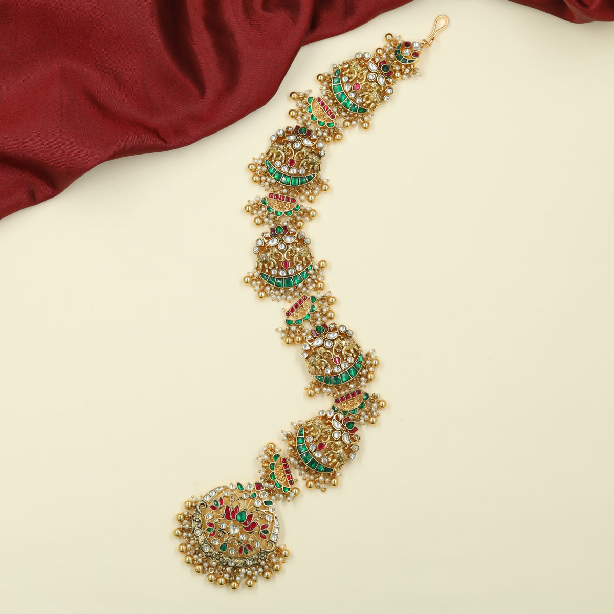 Classic Jadau Long Jades with Floral Medallions and Fine Beaded Detailing