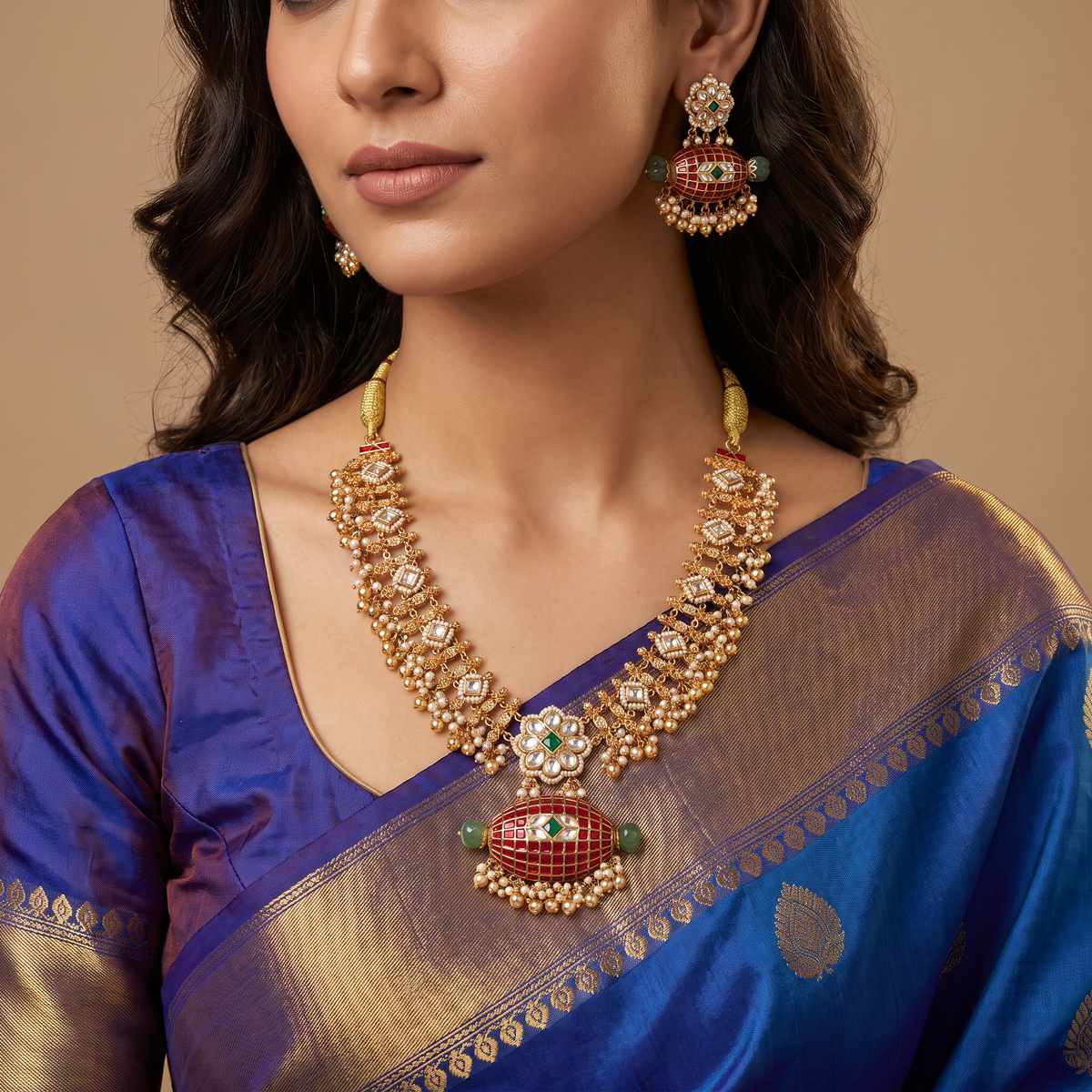 Heritage Oval Lattice Jadau Necklace Set