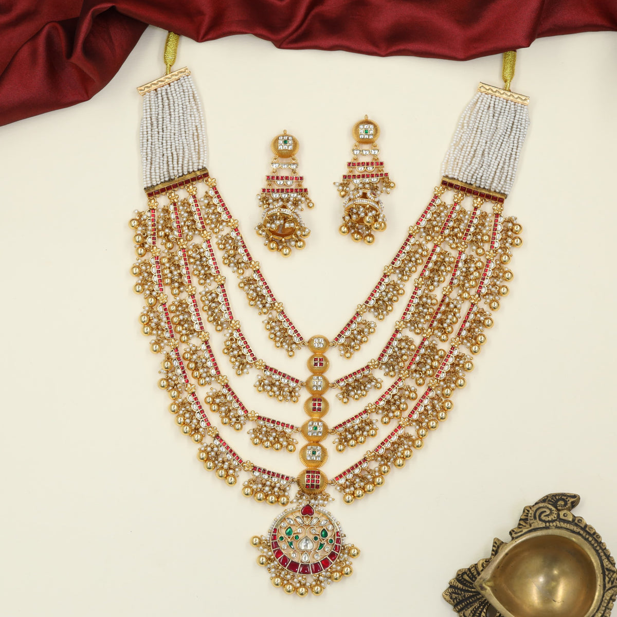 Grand occasion Jadau Long Haara with geometric stations and a statement pendant