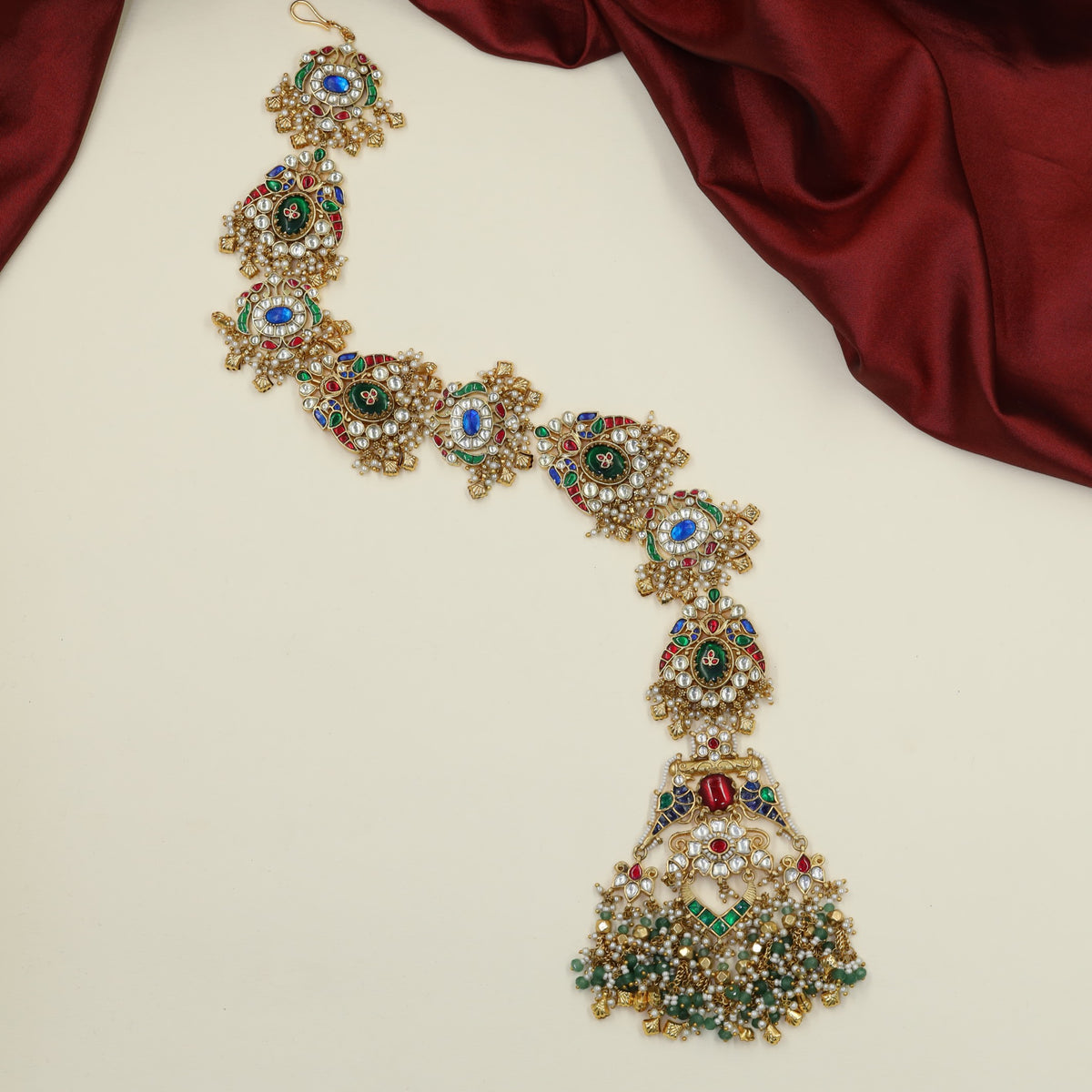 Heritage Jadau Long Jade with intricate peacock and parrot craftsmanship