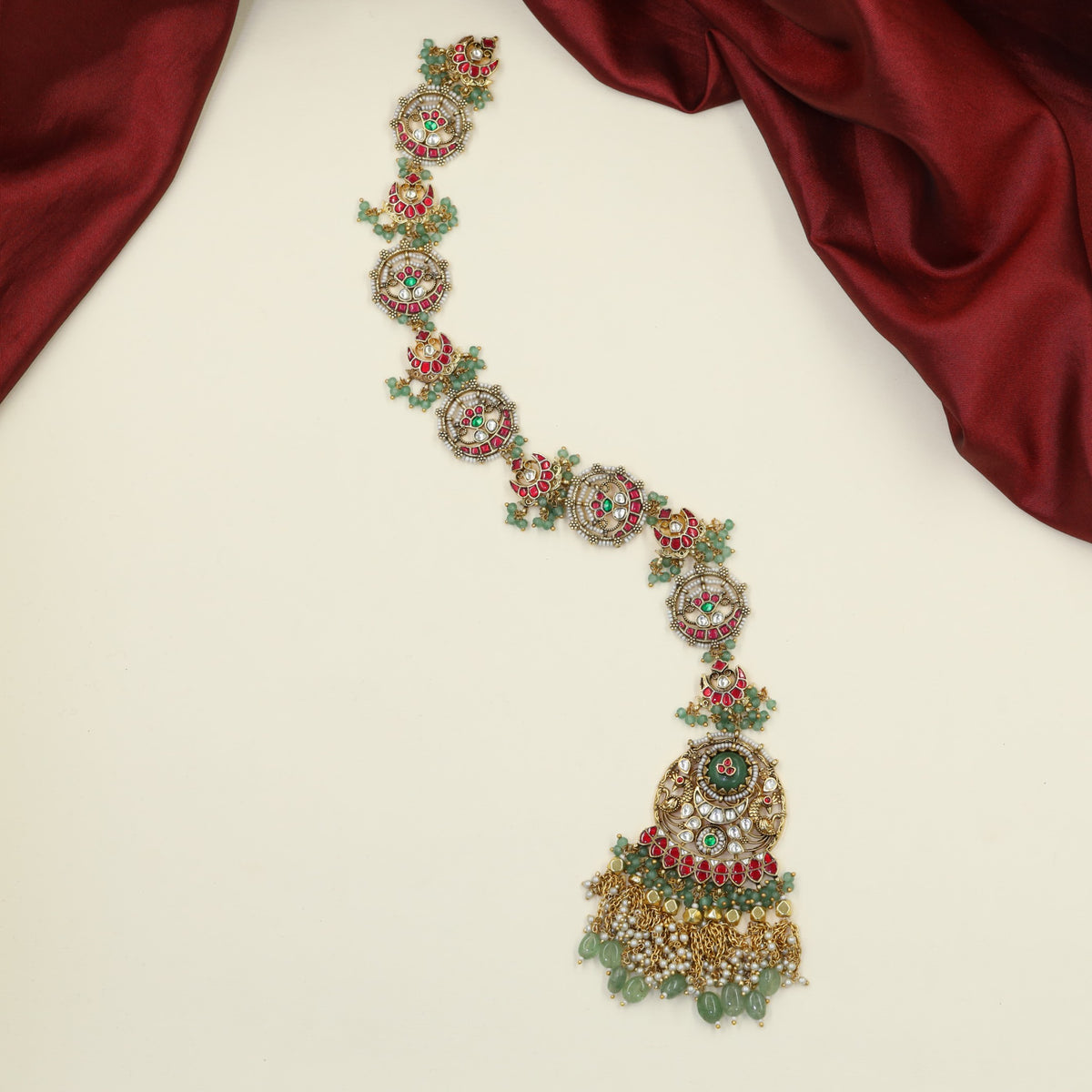Antique Long Jade with Peacock and Circular Medallion Detailing